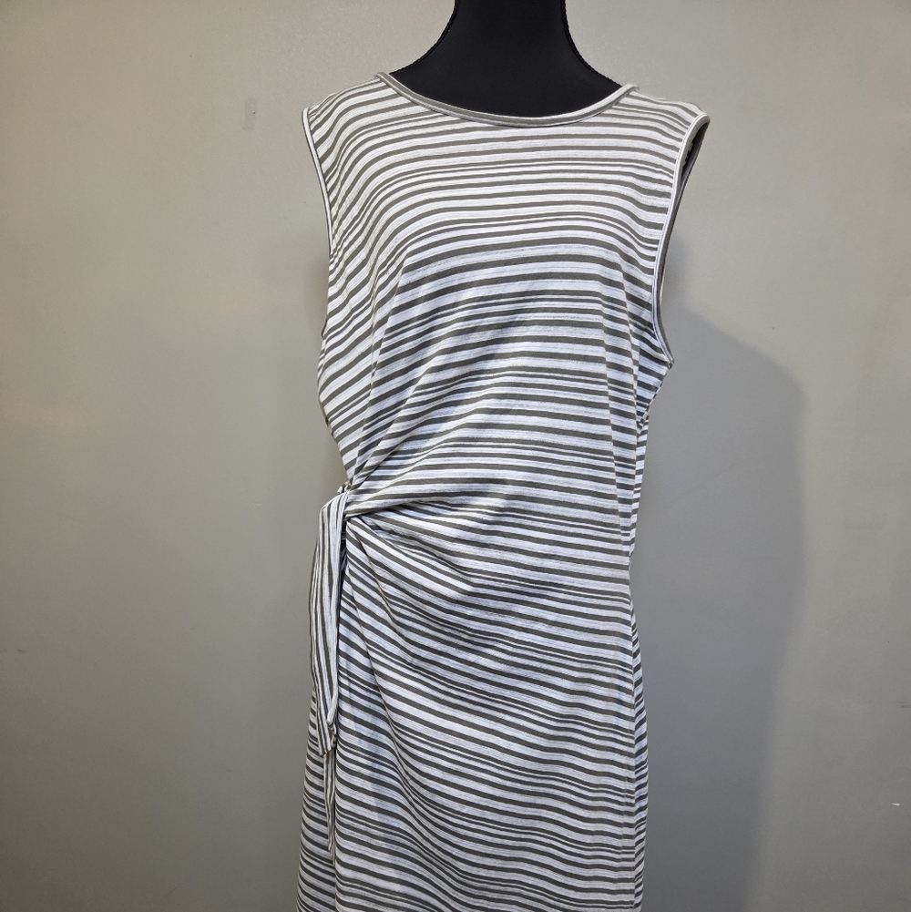 Talbots Olive and White Striped Side Tie Dress - Picture 2 of 5